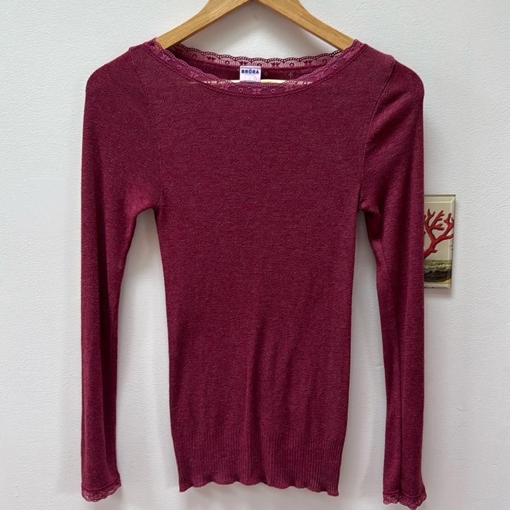 BRORA lace trim scoop neck Mulberry